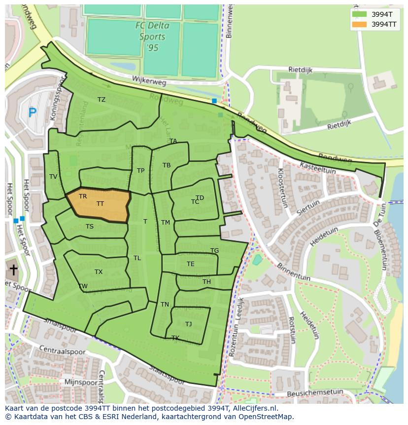 Afbeelding van het postcodegebied 3994 TT op de kaart.