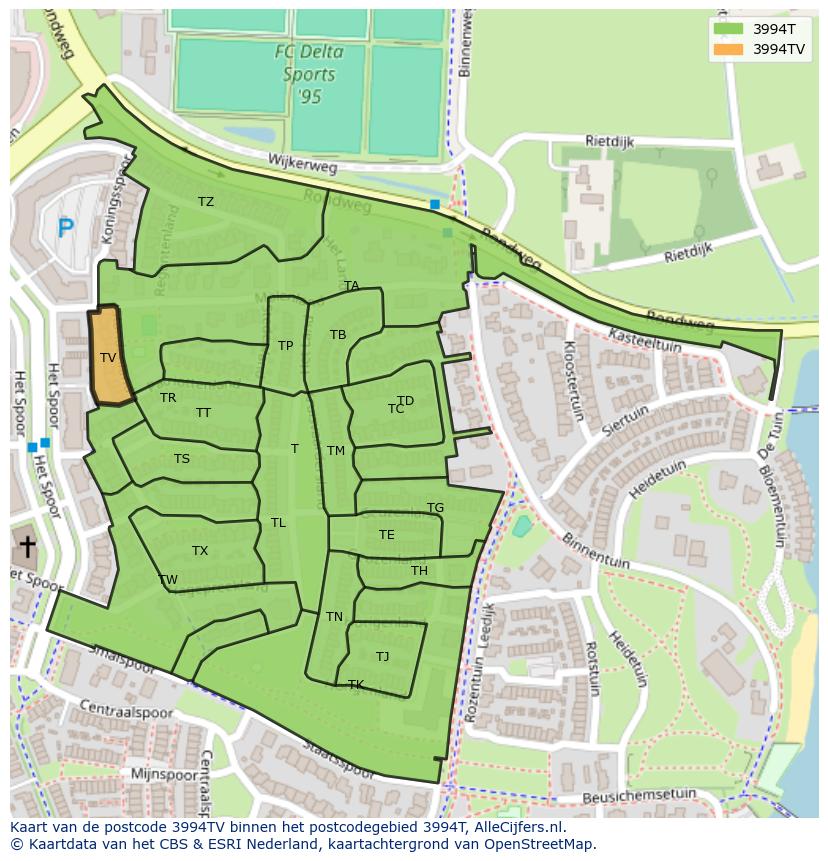 Afbeelding van het postcodegebied 3994 TV op de kaart.
