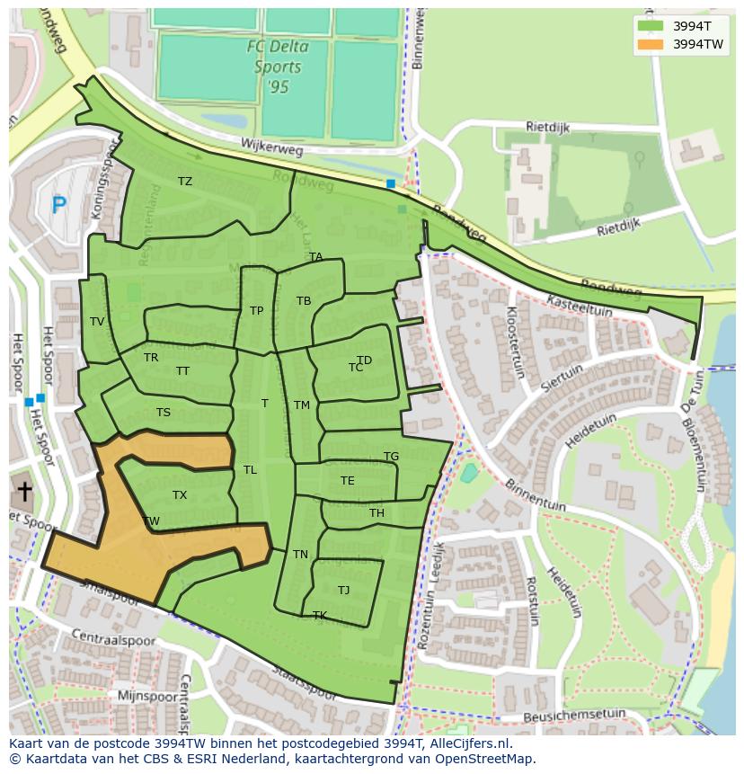 Afbeelding van het postcodegebied 3994 TW op de kaart.