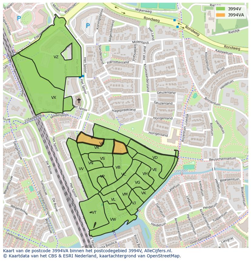 Afbeelding van het postcodegebied 3994 VA op de kaart.