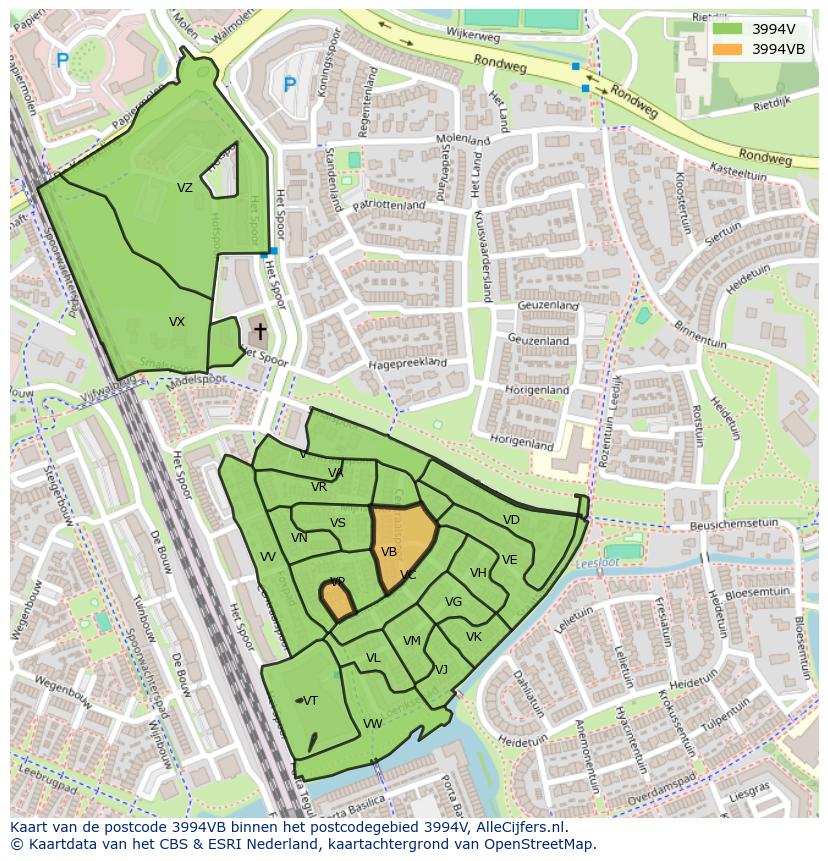 Afbeelding van het postcodegebied 3994 VB op de kaart.