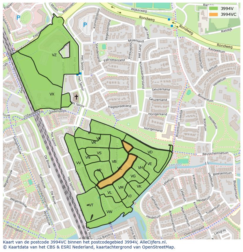 Afbeelding van het postcodegebied 3994 VC op de kaart.