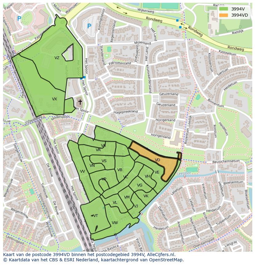 Afbeelding van het postcodegebied 3994 VD op de kaart.