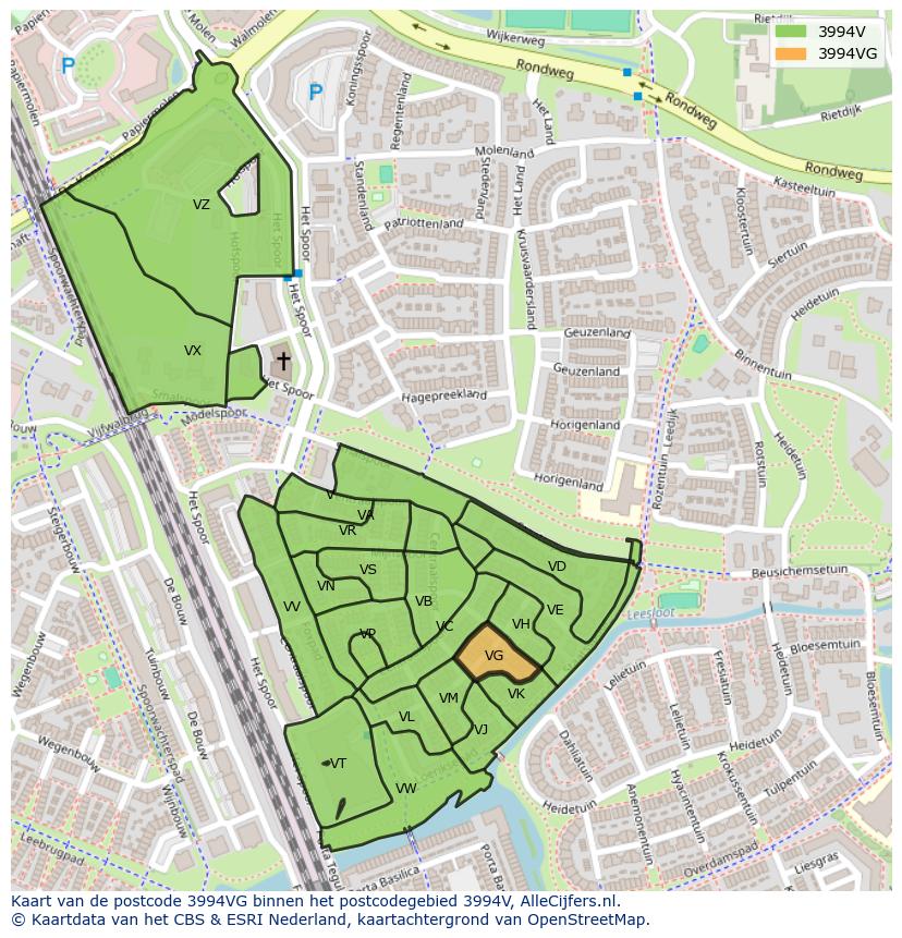 Afbeelding van het postcodegebied 3994 VG op de kaart.