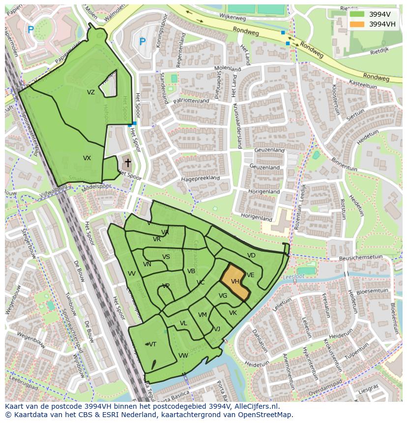 Afbeelding van het postcodegebied 3994 VH op de kaart.