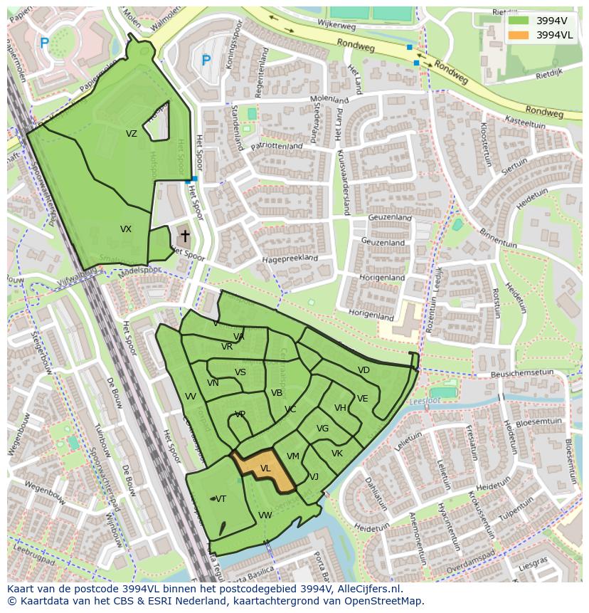 Afbeelding van het postcodegebied 3994 VL op de kaart.