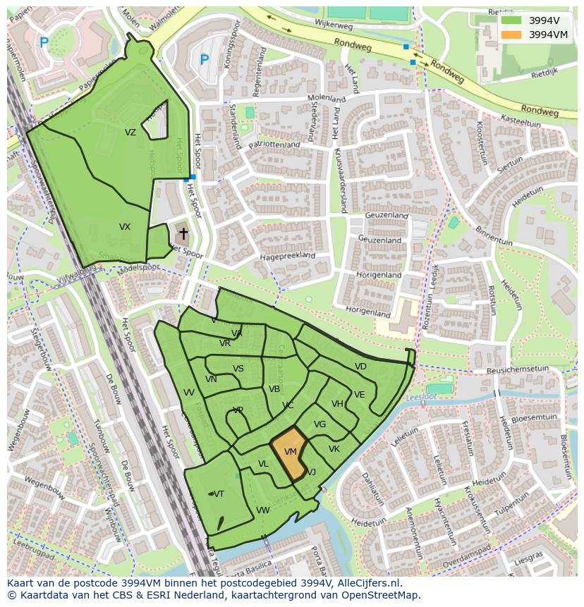 Afbeelding van het postcodegebied 3994 VM op de kaart.