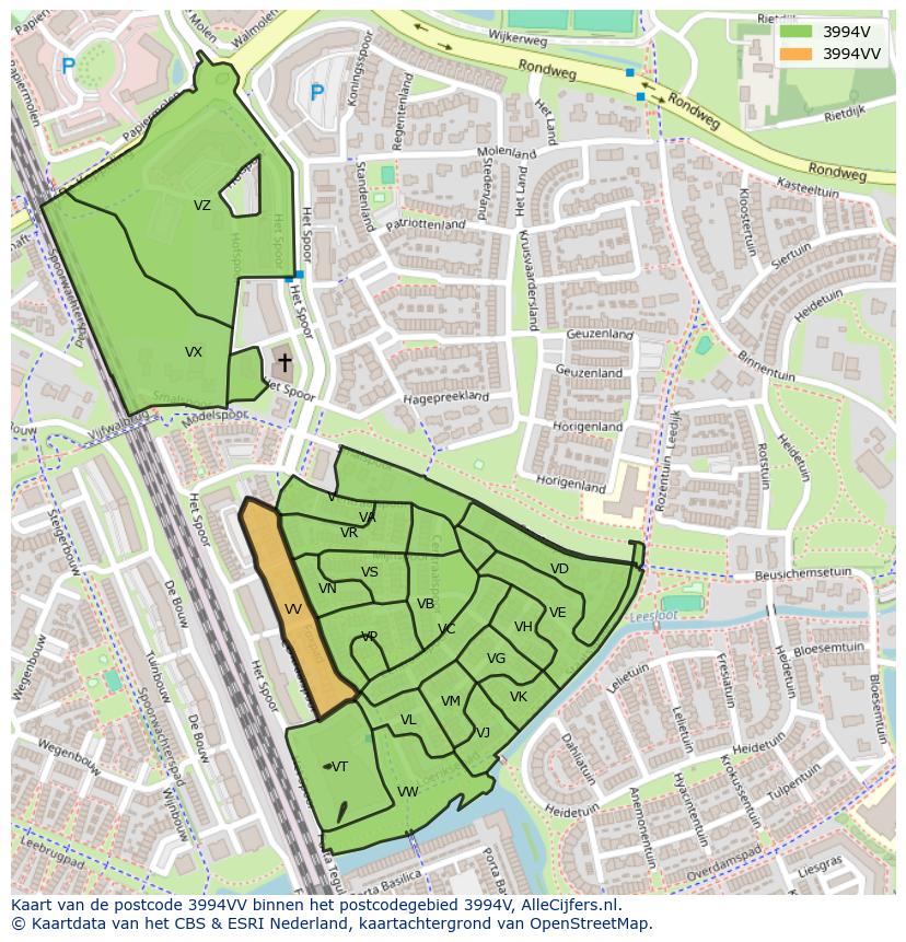 Afbeelding van het postcodegebied 3994 VV op de kaart.