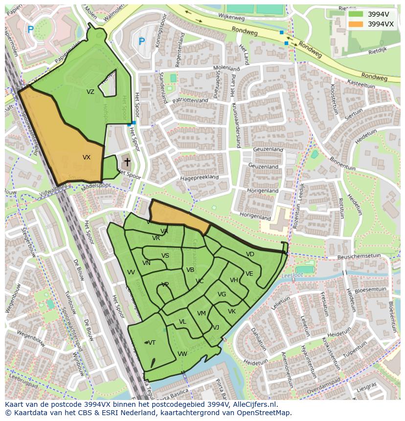 Afbeelding van het postcodegebied 3994 VX op de kaart.