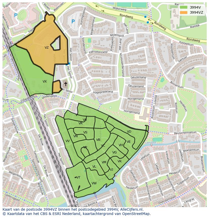 Afbeelding van het postcodegebied 3994 VZ op de kaart.
