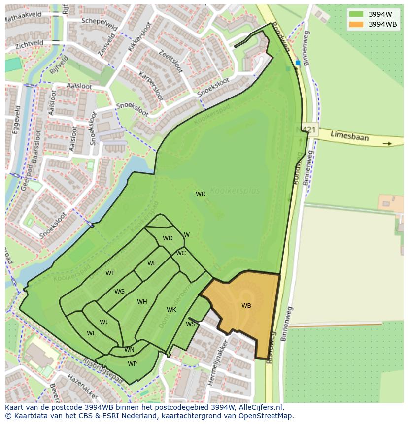 Afbeelding van het postcodegebied 3994 WB op de kaart.
