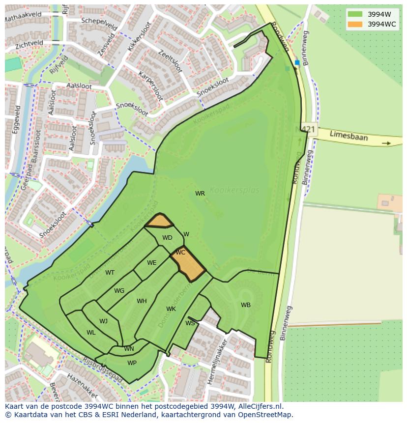 Afbeelding van het postcodegebied 3994 WC op de kaart.