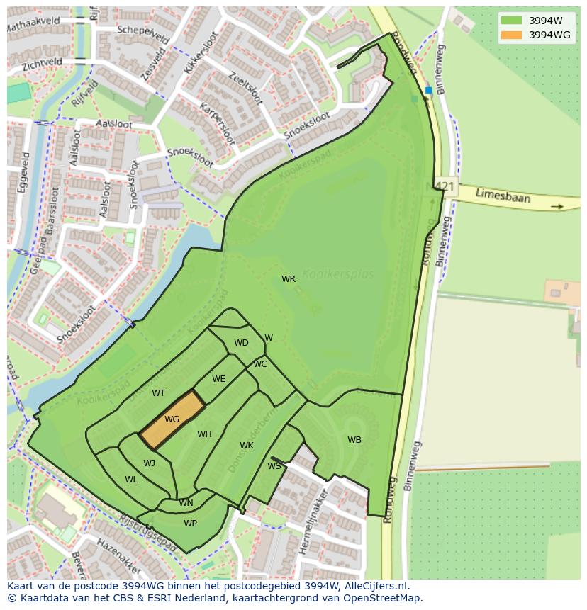 Afbeelding van het postcodegebied 3994 WG op de kaart.
