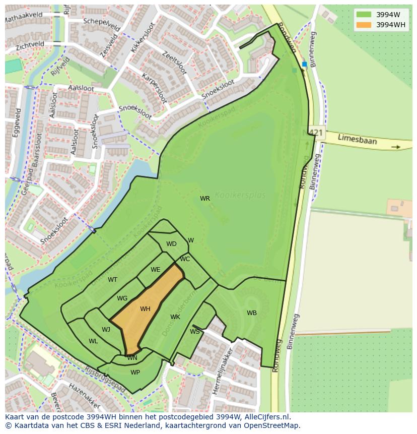 Afbeelding van het postcodegebied 3994 WH op de kaart.