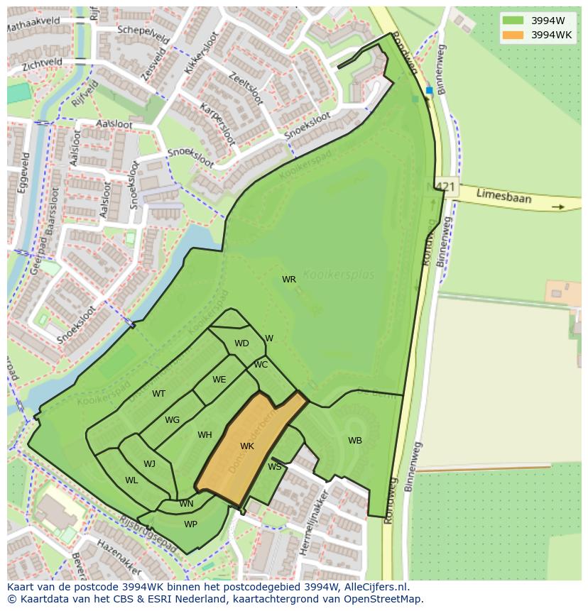 Afbeelding van het postcodegebied 3994 WK op de kaart.