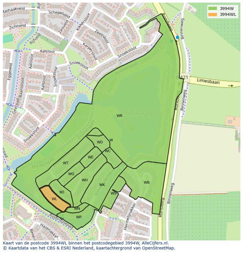 Afbeelding van het postcodegebied 3994 WL op de kaart.