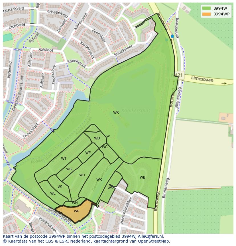 Afbeelding van het postcodegebied 3994 WP op de kaart.