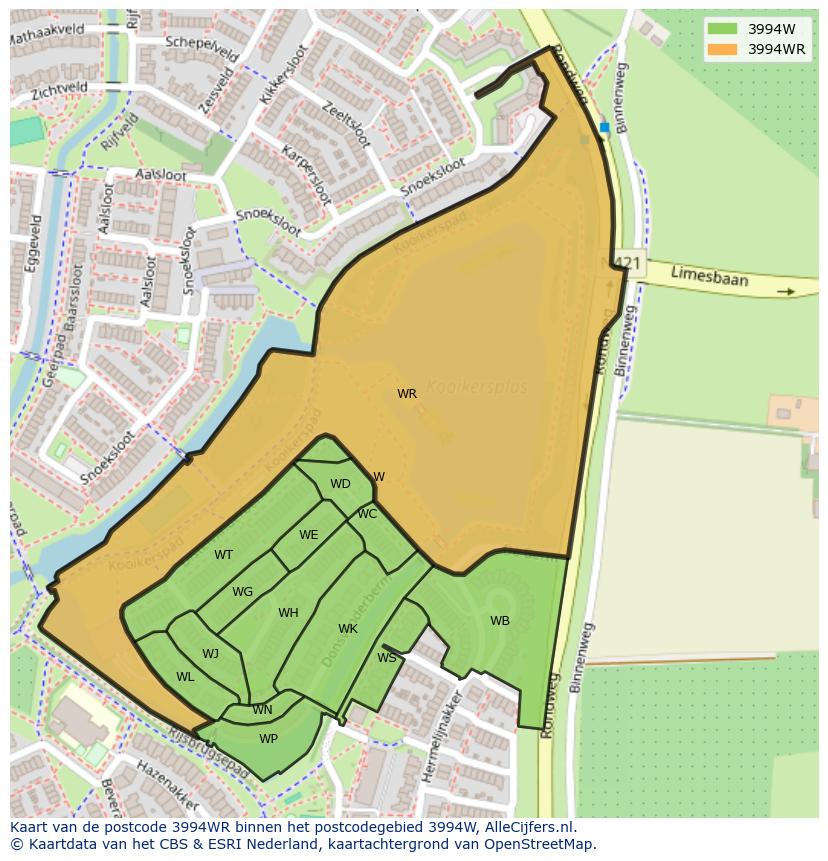 Afbeelding van het postcodegebied 3994 WR op de kaart.