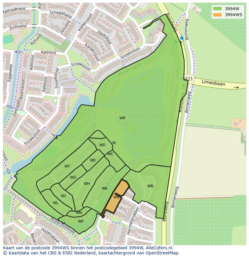 Afbeelding van het postcodegebied 3994 WS op de kaart.