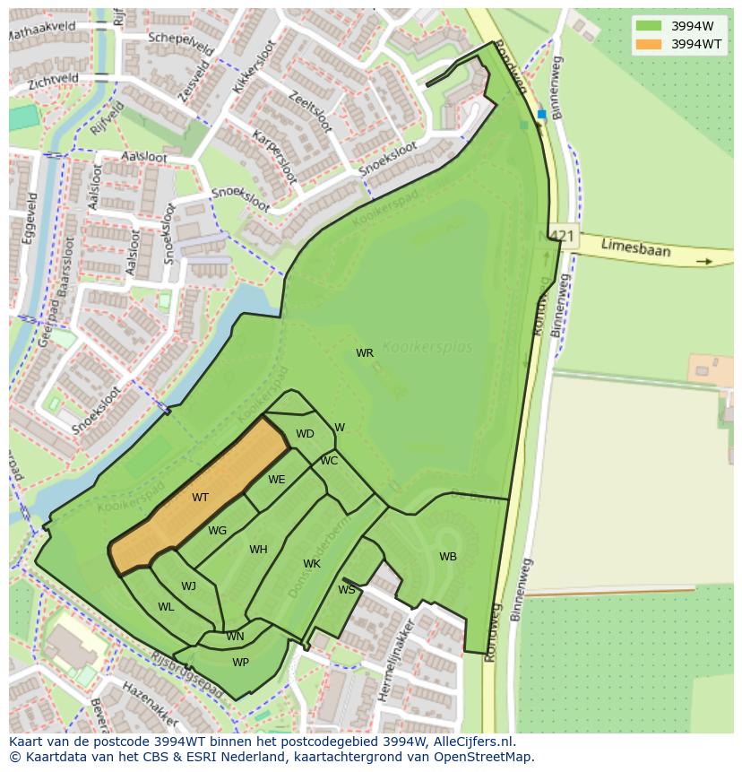 Afbeelding van het postcodegebied 3994 WT op de kaart.
