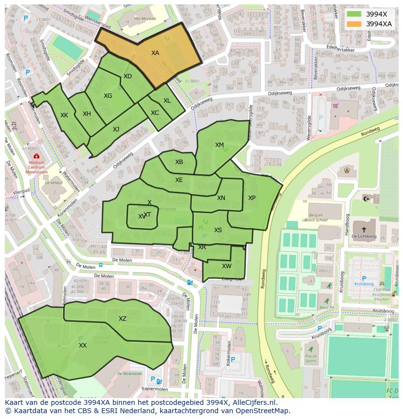 Afbeelding van het postcodegebied 3994 XA op de kaart.
