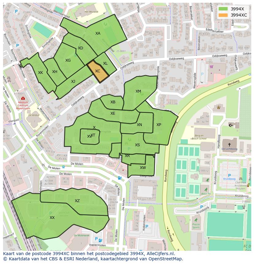 Afbeelding van het postcodegebied 3994 XC op de kaart.