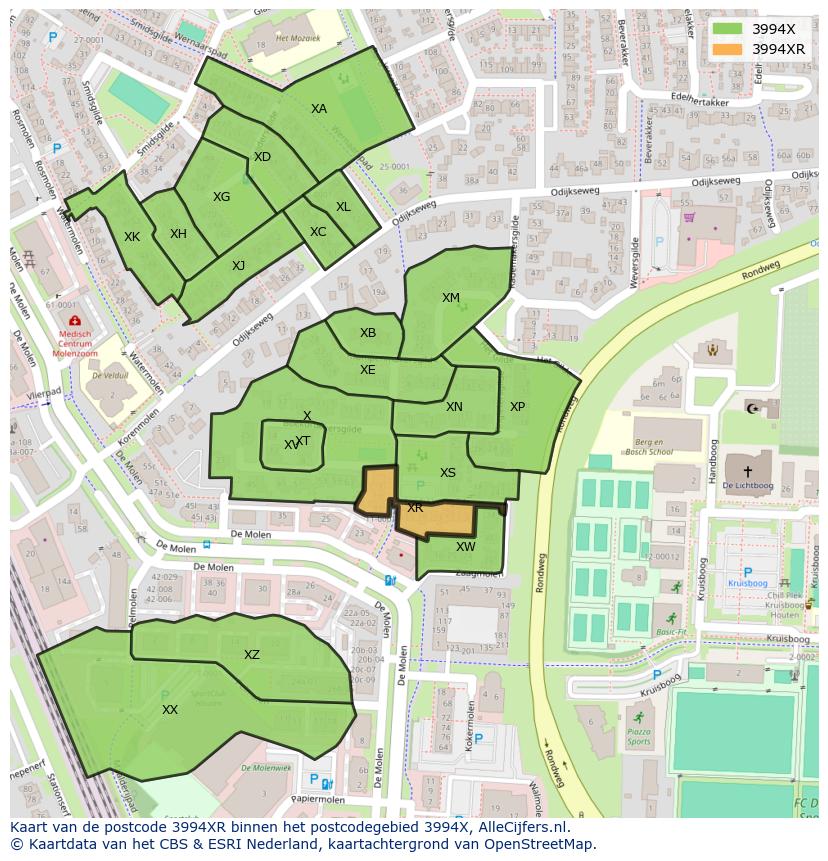 Afbeelding van het postcodegebied 3994 XR op de kaart.