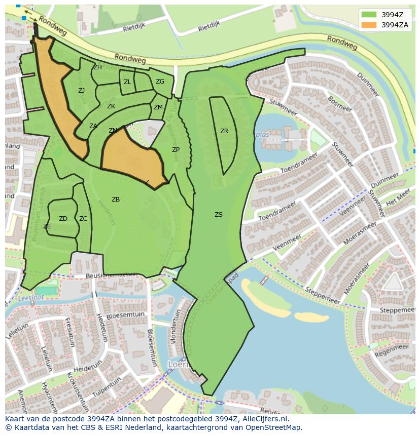Afbeelding van het postcodegebied 3994 ZA op de kaart.