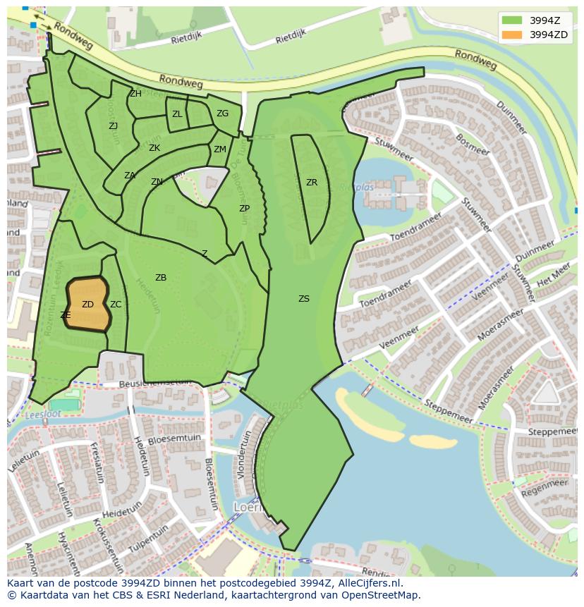 Afbeelding van het postcodegebied 3994 ZD op de kaart.