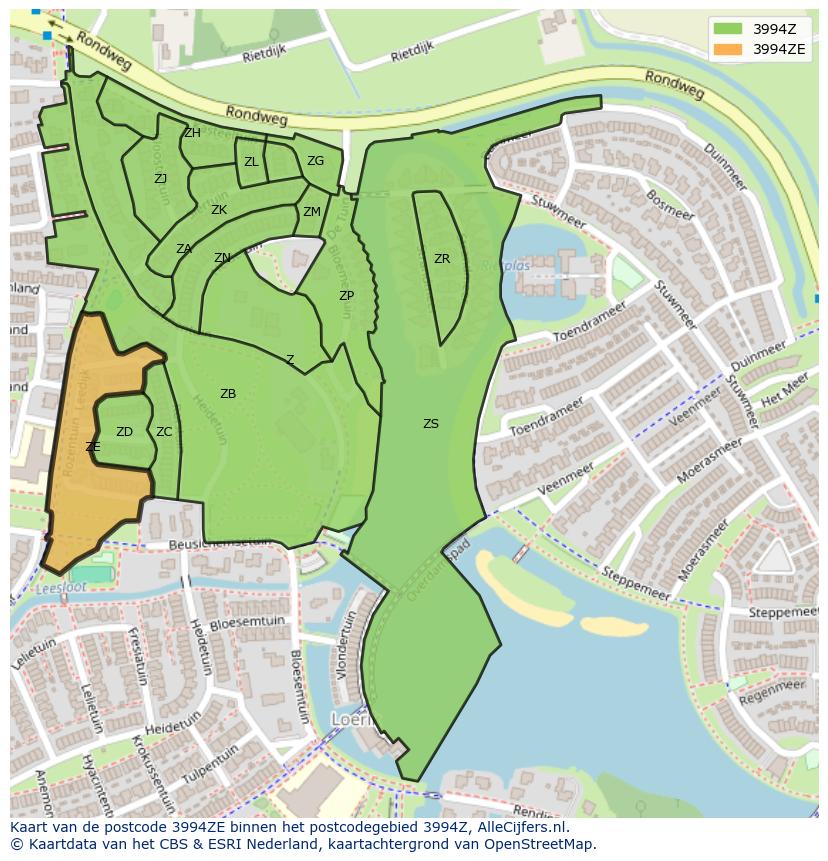 Afbeelding van het postcodegebied 3994 ZE op de kaart.