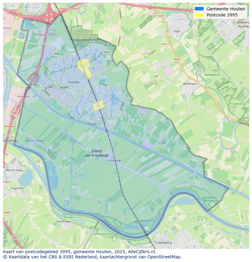 Afbeelding van het postcodegebied 3995 op de kaart.