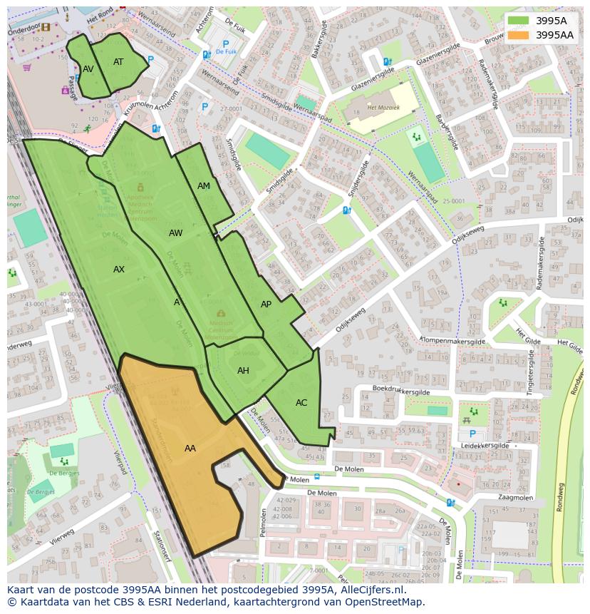 Afbeelding van het postcodegebied 3995 AA op de kaart.