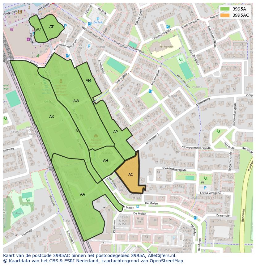 Afbeelding van het postcodegebied 3995 AC op de kaart.