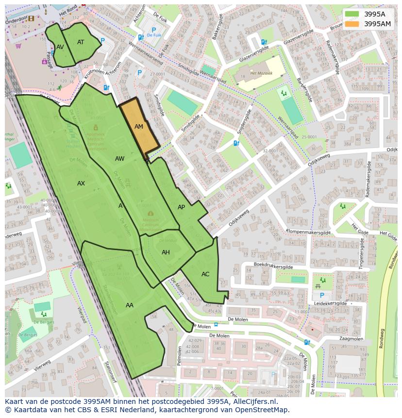 Afbeelding van het postcodegebied 3995 AM op de kaart.