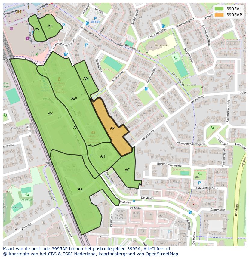 Afbeelding van het postcodegebied 3995 AP op de kaart.