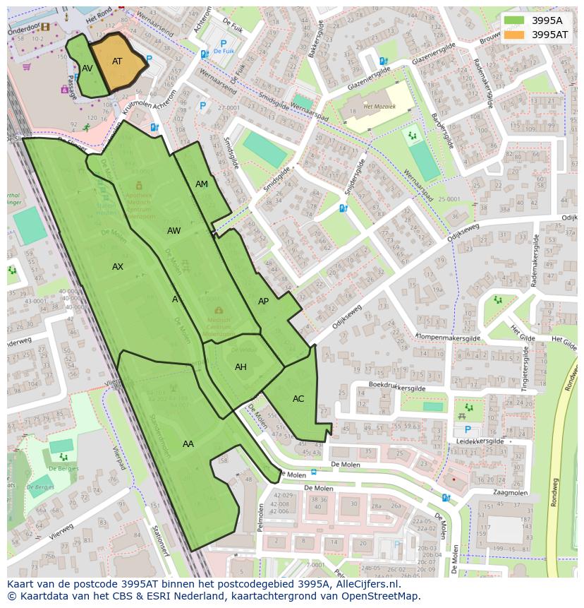 Afbeelding van het postcodegebied 3995 AT op de kaart.