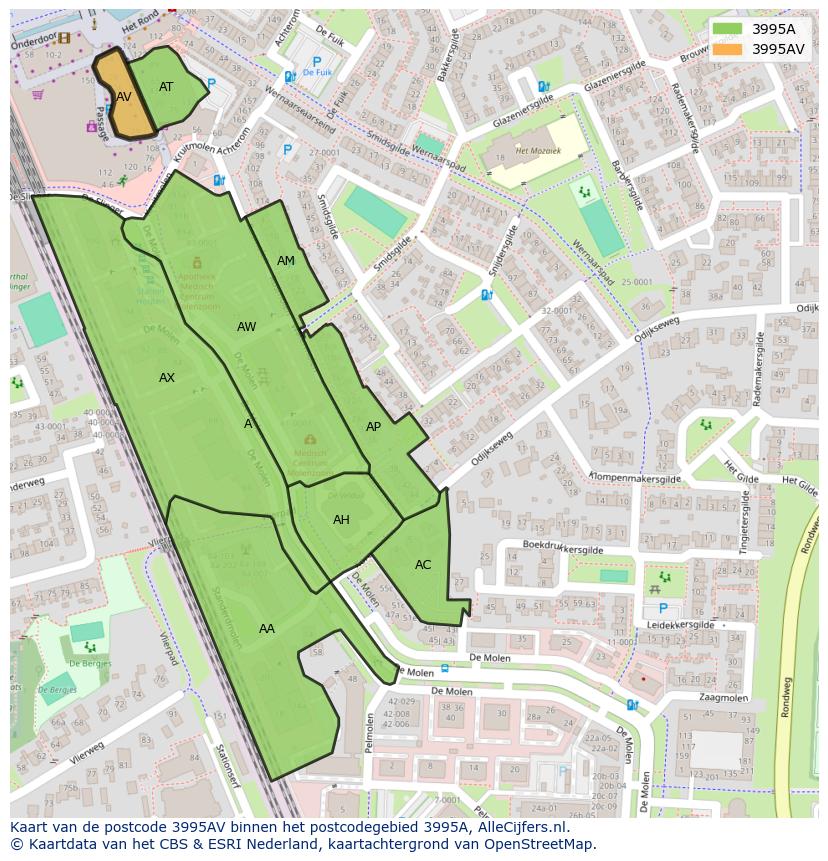 Afbeelding van het postcodegebied 3995 AV op de kaart.