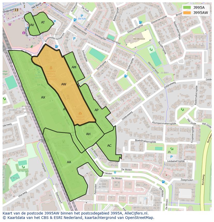 Afbeelding van het postcodegebied 3995 AW op de kaart.