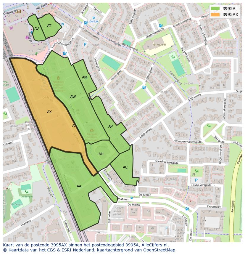 Afbeelding van het postcodegebied 3995 AX op de kaart.