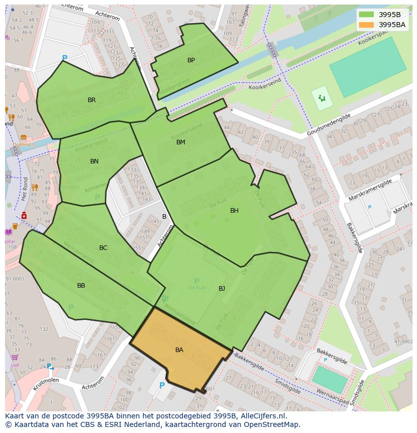 Afbeelding van het postcodegebied 3995 BA op de kaart.