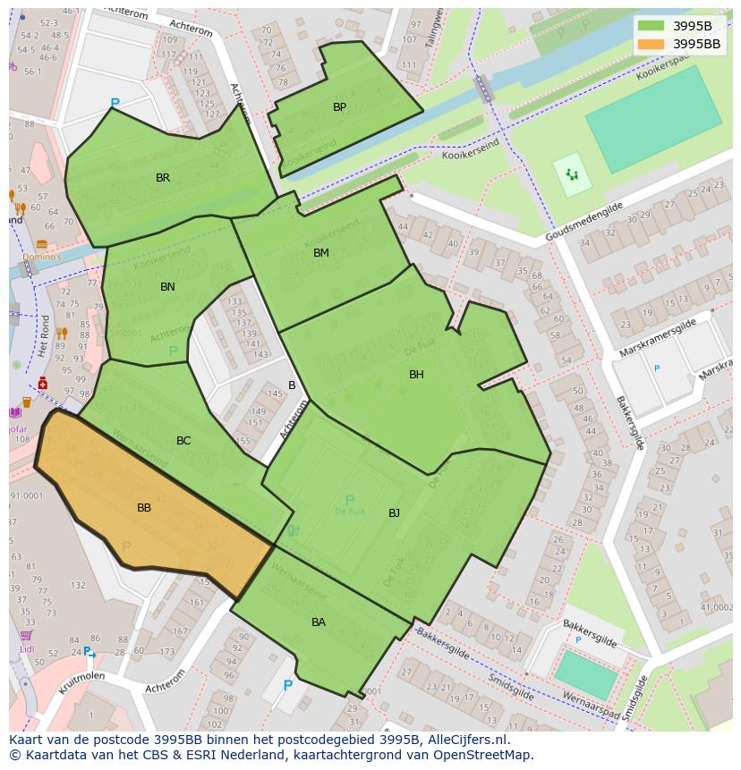 Afbeelding van het postcodegebied 3995 BB op de kaart.