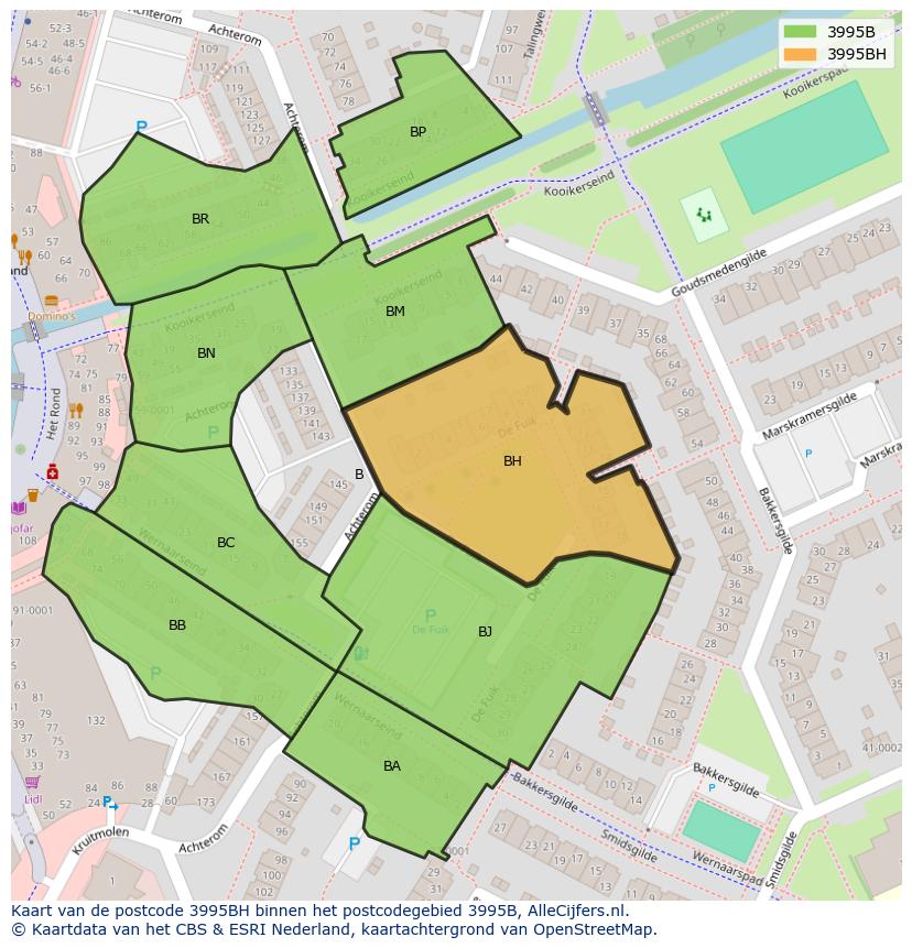 Afbeelding van het postcodegebied 3995 BH op de kaart.