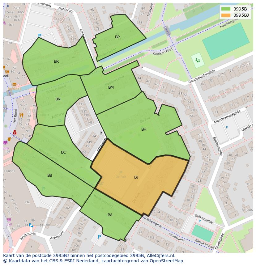 Afbeelding van het postcodegebied 3995 BJ op de kaart.