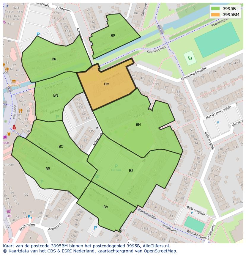 Afbeelding van het postcodegebied 3995 BM op de kaart.