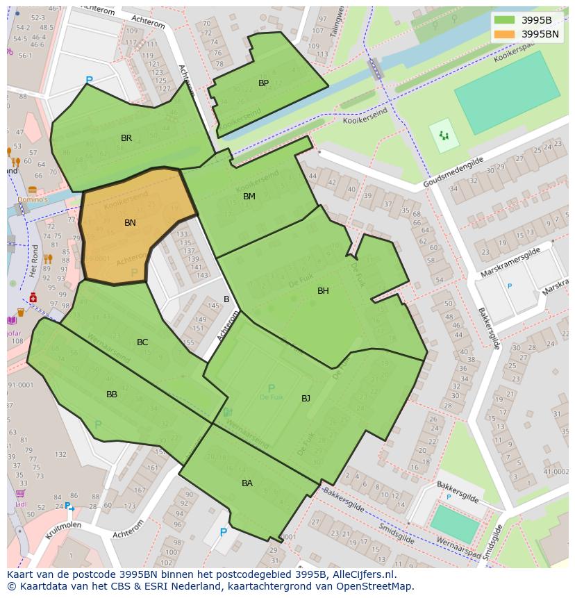 Afbeelding van het postcodegebied 3995 BN op de kaart.