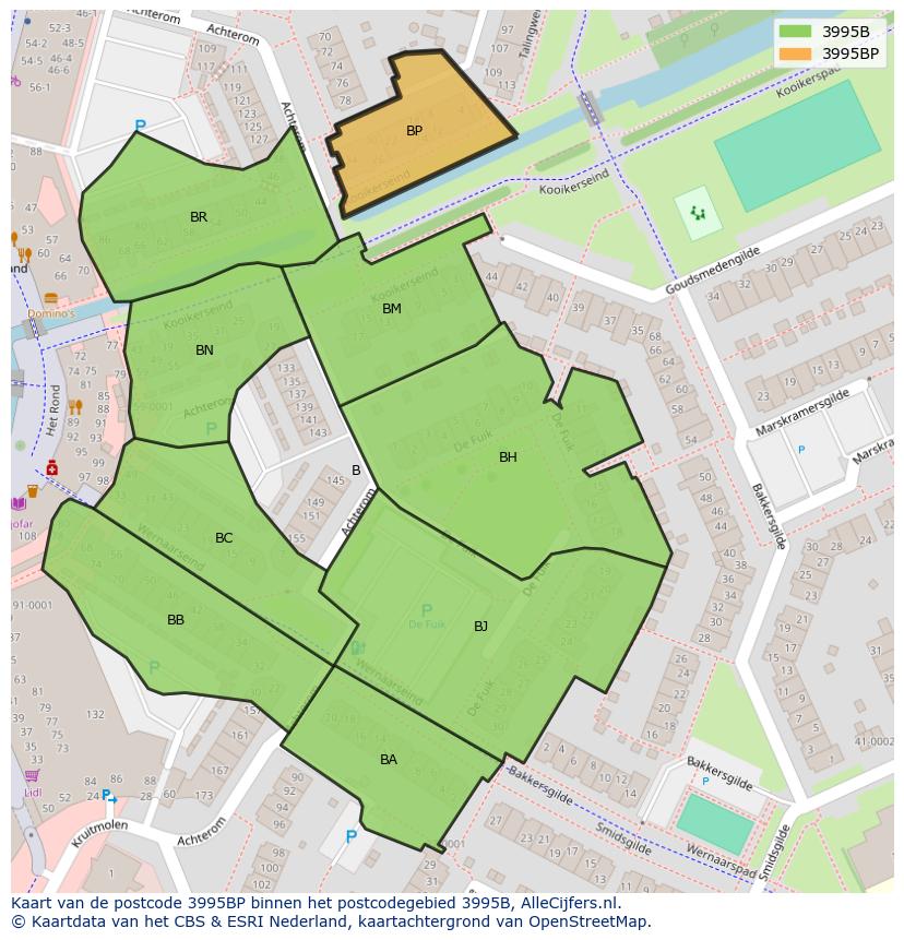 Afbeelding van het postcodegebied 3995 BP op de kaart.