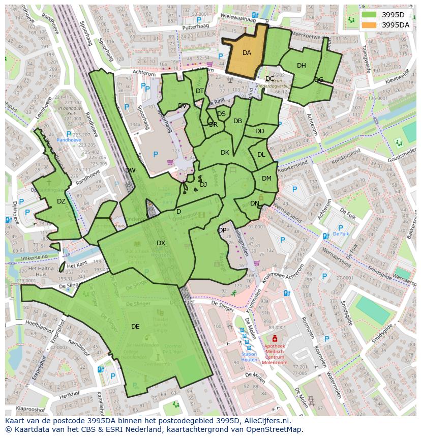 Afbeelding van het postcodegebied 3995 DA op de kaart.