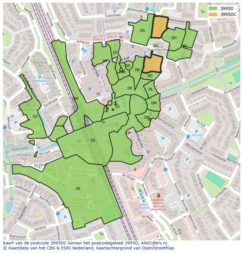 Afbeelding van het postcodegebied 3995 DC op de kaart.
