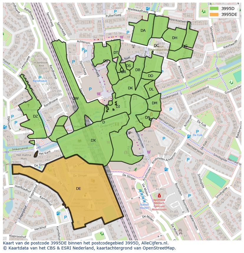 Afbeelding van het postcodegebied 3995 DE op de kaart.