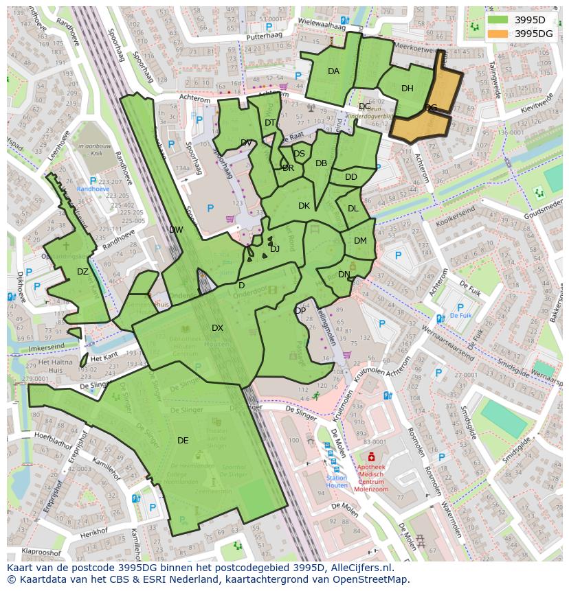 Afbeelding van het postcodegebied 3995 DG op de kaart.